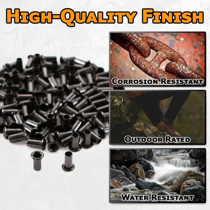 Holstex [100 Pack] HolsterSmith Black Coated Eyelets - (#6-12 Length) - (3/16 in. Diameter) - (USA Made) - Rivets for DIY Kydex Holsters, Leather Shoes, and Canvas Cloth - Image 4